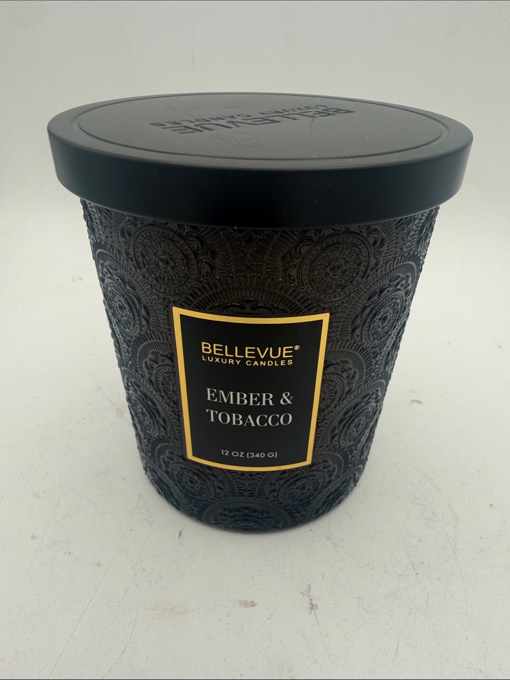 12 oz Bellevue Luxury Candle in the Ember & Tobacco scent 2 wick candle unlit